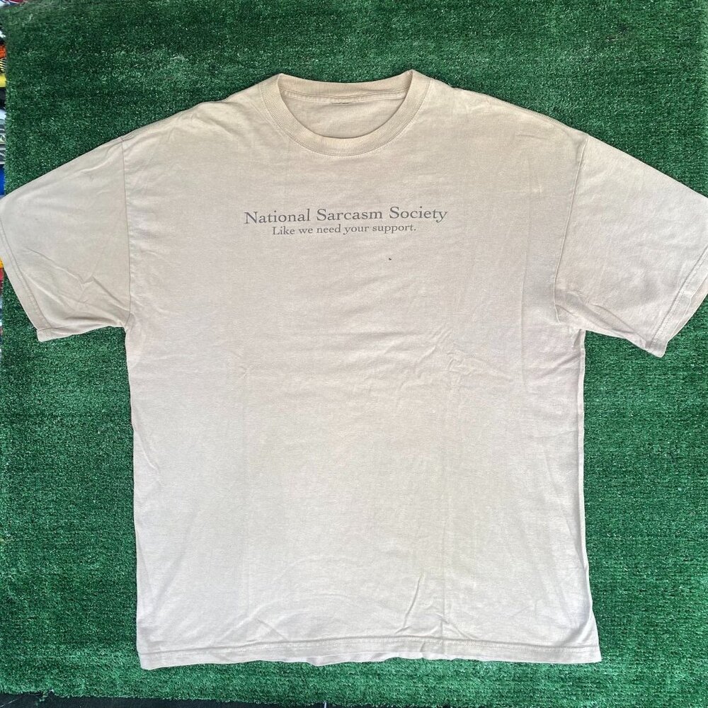 Vintage Y2K National Sarcasm Society T-Shirt Beige XL Funny Ironic Quote Slogan